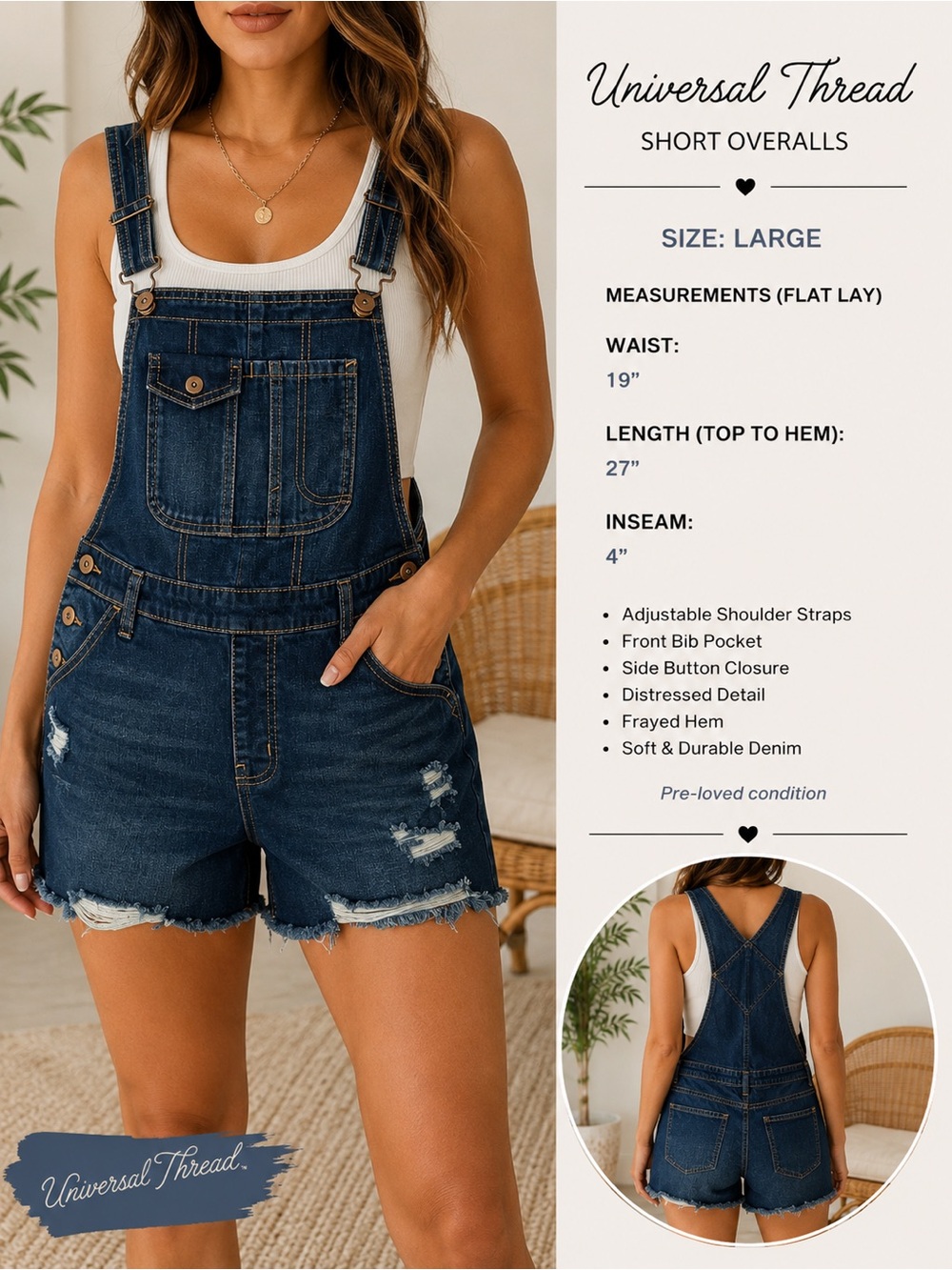 Universal Thread Dark Indigo Denim Short Overalls